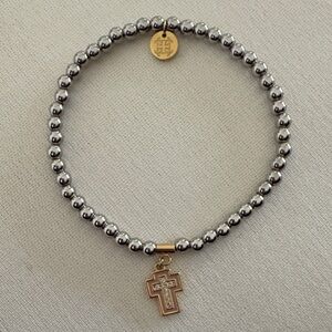 Rustic Cuff Silver and Gold Beaded Bracelet